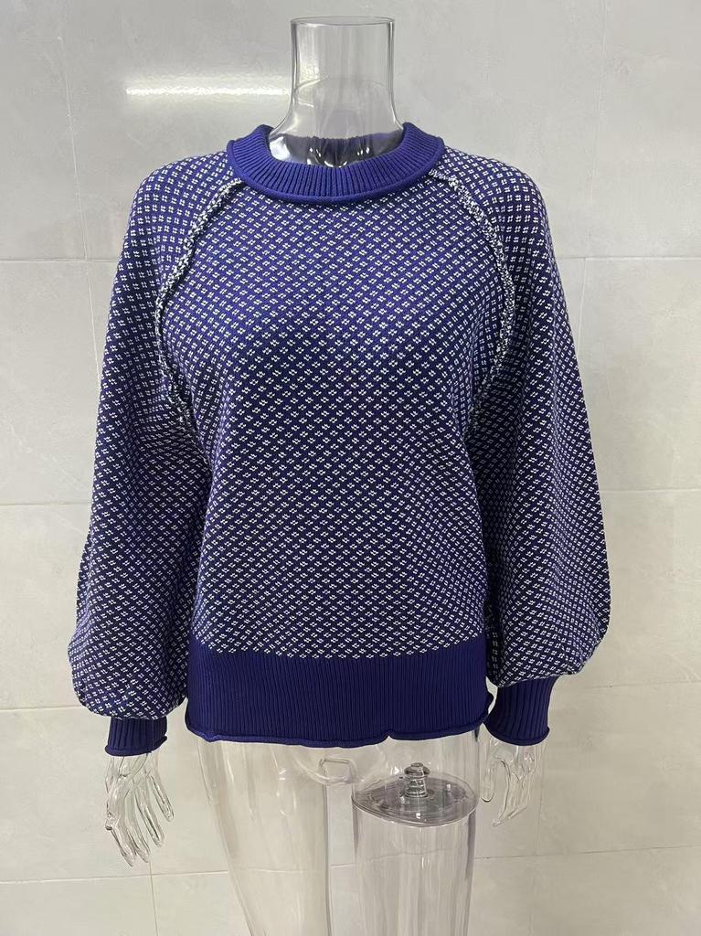 Spring New Women's Long-Sleeve Jacquard Pullover Sweater Jacket