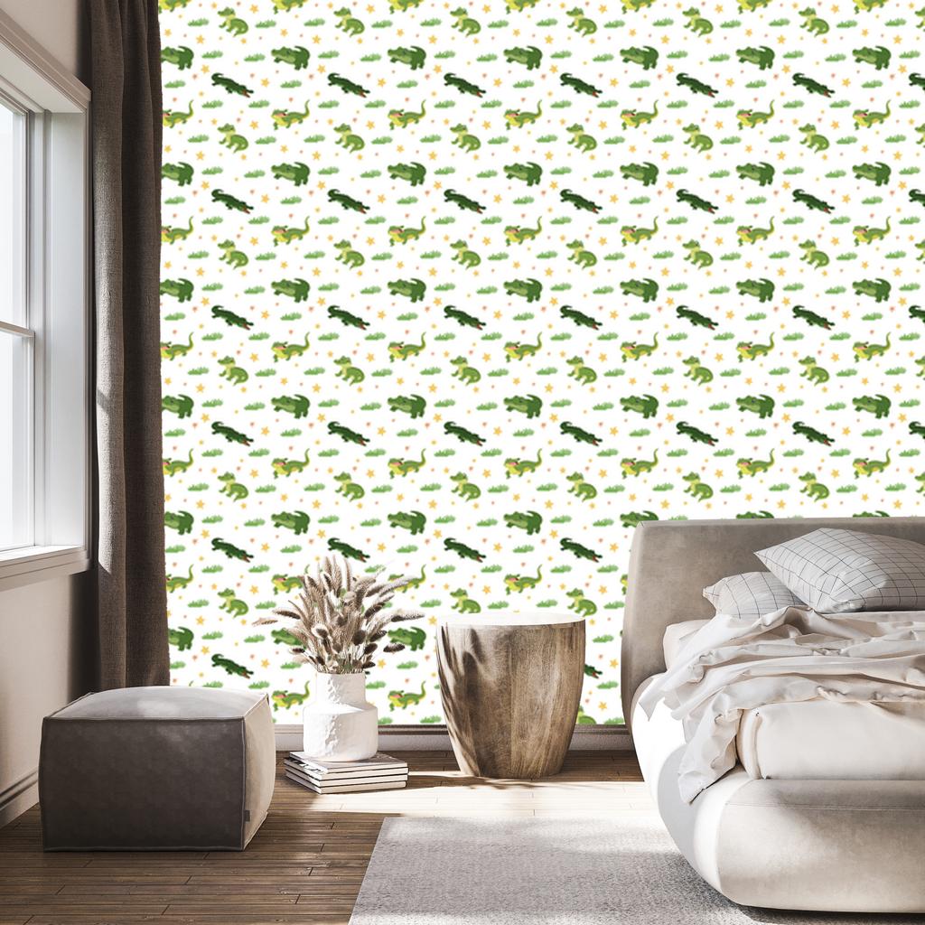 Crocodile Wallpaper White, Lime and Green for Living Room and Bedroom 50x1000