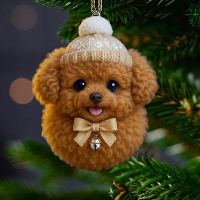 Pompon Haustier Ornament 2D Acryl Niedlicher Hund Weihnachtsschmuck Cartoon Fellförmiges Haustier Weihnachtsbaum Hängedekor für Feiertags-Partyzubehör