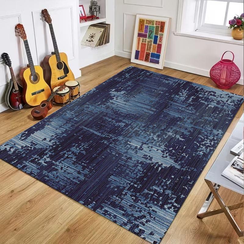 Modern Navy Blue Geometric Print Non-Slip Area Rug Washable Absorbent Living Room Rug for Home Bedroom Kitchen Bathroom Decor