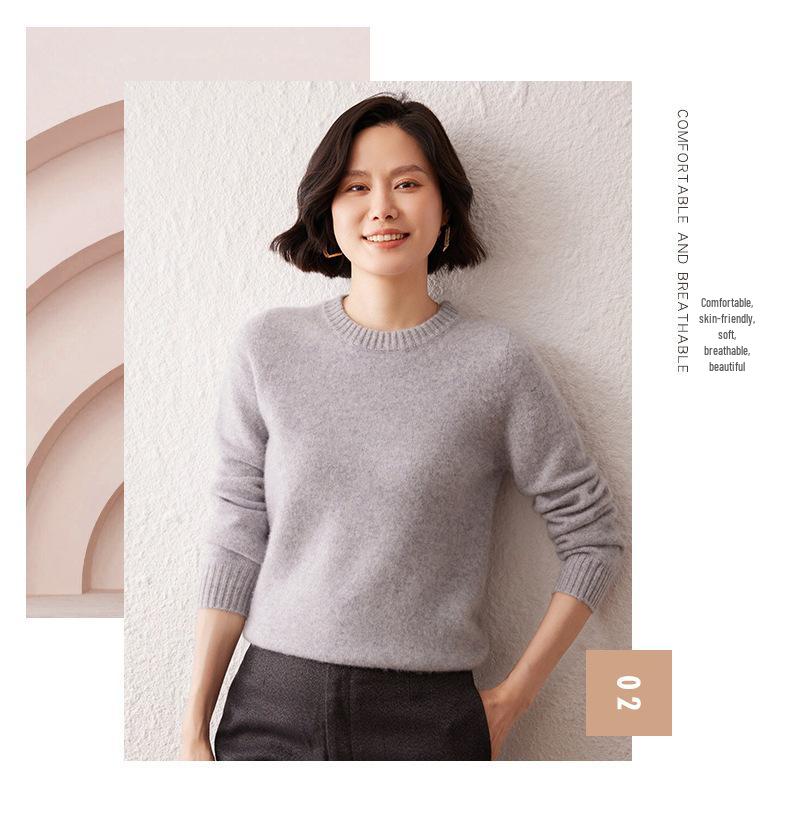 New Women's Pure Cashmere Seamless Round Neck Pullover: Thick, Loose, Simple, Basic Knit for Autumn and Winter.