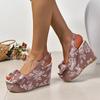 Slope Heel Sandals Female 2025 Summer New Bow Embroidery High-heeled Fish Mouth Shoes Thick Bottom Fashion Versatile Women Shoes