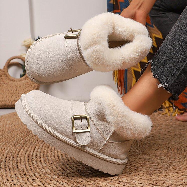 Snow boots women's fur integrated winter new fashion short tube fleece thickened lazy pedal