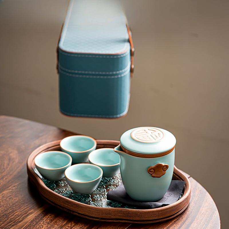 Ru Kiln Portable Travel Tea Set High-end Quick Cup Teacup One Person Outdoor Camping Tea Drinking Equipment