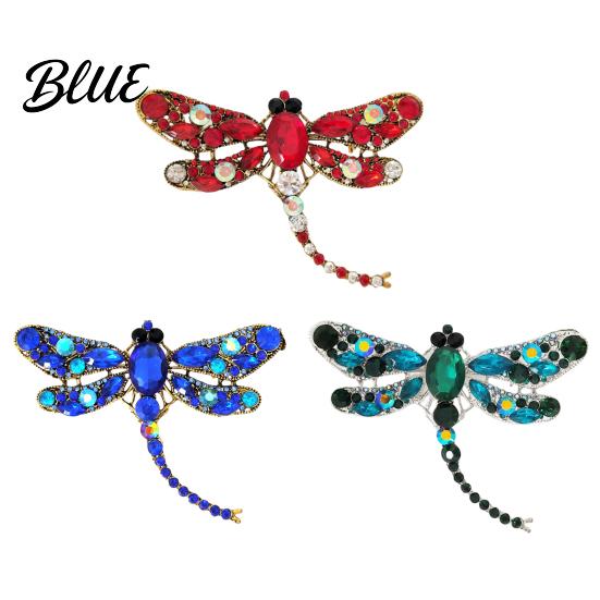 Brooch Electroplated Alloy Brooch Dragonfly Pin with Sparkling Rhinestones Inlaid