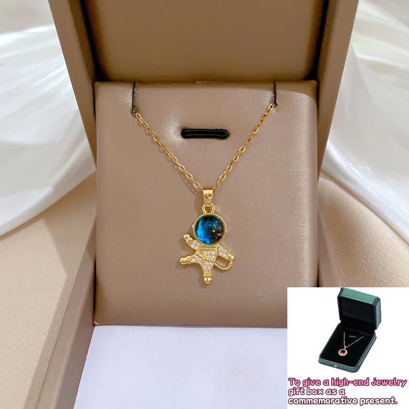 

Astronaut Planet Light Luxury Temperament Gorgeous Full Diamond Necklace Women s Versatile Clavicle Chain