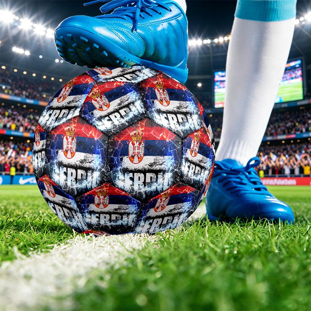 Serbia Printed Size 5 Soccer Ball Wear Resistant Standard Adult Training Football Fan Gift for Indoor Outdoor Match Sports