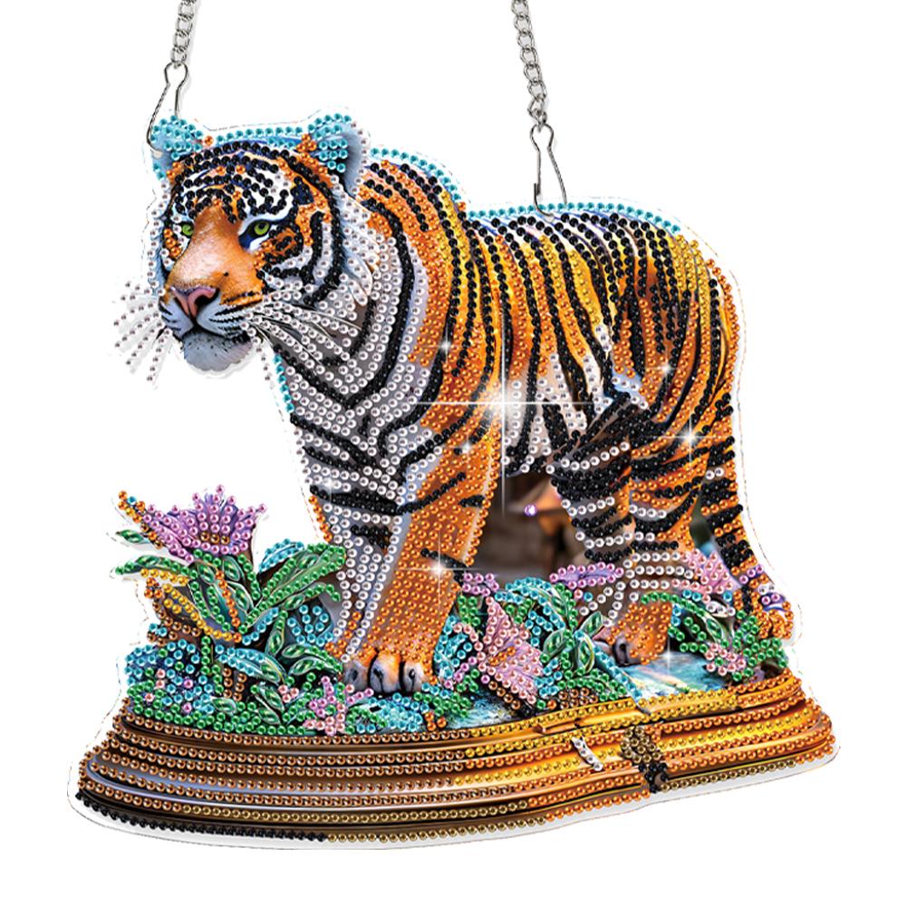 

2D Плоские Наборы для Алмазной Живописи Сделай Сам, Подвеска в Форме Алмаза, Алмазная Живопись Специальной Формы, Набор для Алмазной Живописи, Подвесное Искусство для Окна, для Домашнего Декора тигровый