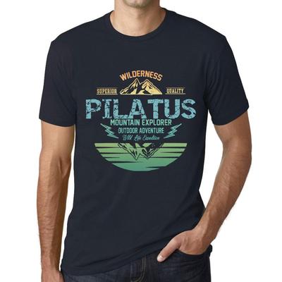 Camiseta Vintage Masculina Camiseta Gráfica Explorador de Montanha PILATUS Azul Marinho