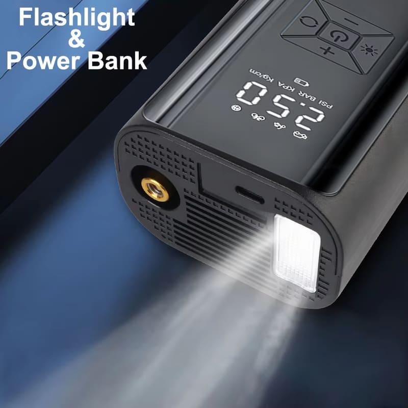 New Digital Air Pump with LED Light Outdoor Wireless Tire Inflator Air Compressor Portable Tire Pressure Gauge  LCD Display 150PSI 120W