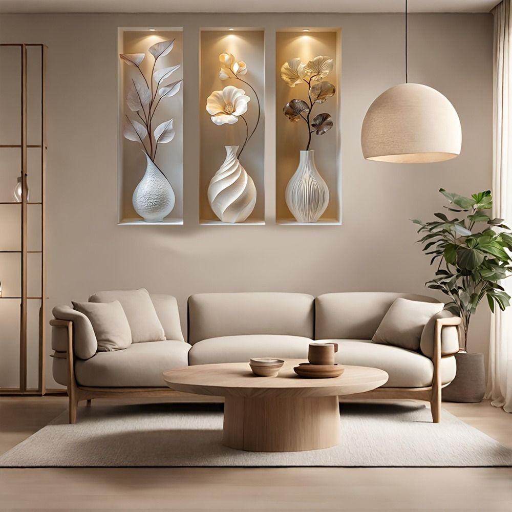 3Pcs Waterproof Flower Wall Sticker Plant Wall Sticker for Office Living Room Study Cabinet