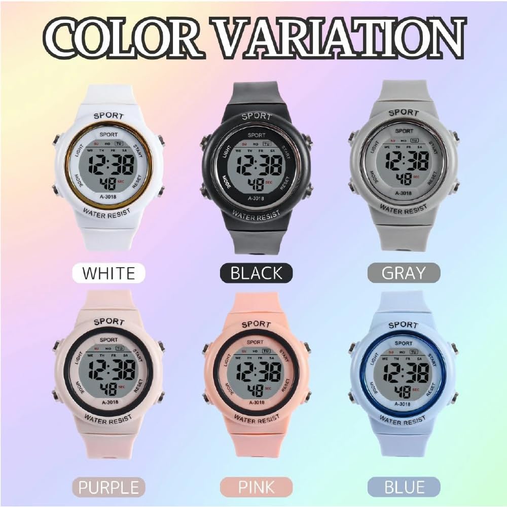 Kids Unisex Digital Watch Lightweight Simple Casual Sports Watch with Alarm Stopwatch and Water Resistance Black