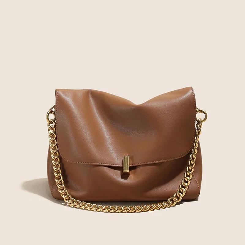 

2026 New Top-Grain Genuine Leather Shoulder Chain Bag Female Large Capacity Crossbody Messenger Tote Bag Designer Luxury Bag