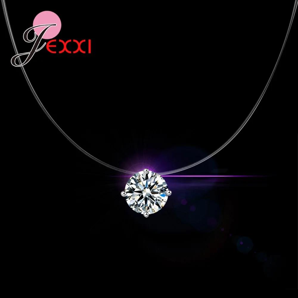 

Factory Price 925 Sterling Silver Choker Invisible Fish Line Crystal Pendant Necklace For Women Clavicle Chain Lady Collar белый