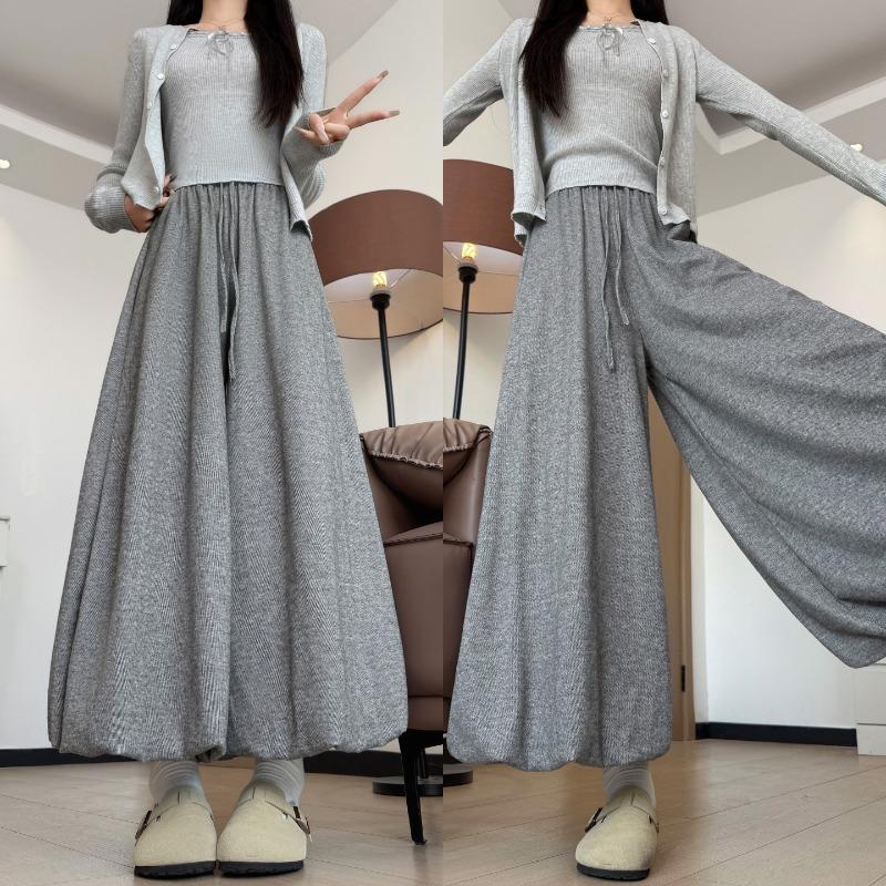 Grey Bud Culottes Women's New Autumn Small High-waisted and Thin Bloomers Casual Glutinous Rice Wide-leg Pants