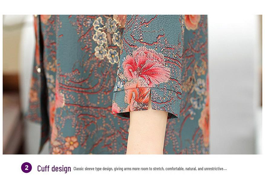 Plus Size Summer Lapel Shirt for Elderly Women, Three-Quarter Sleeves, 60-70 Year Olds