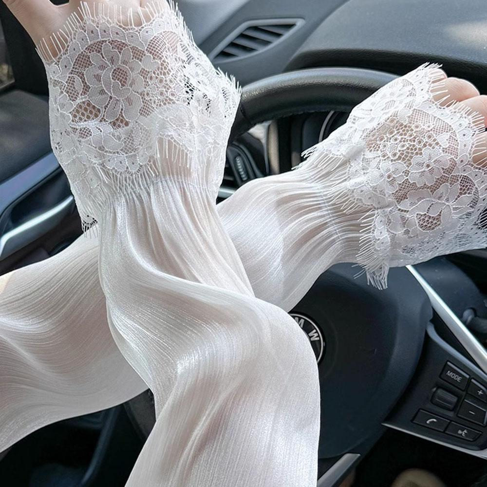 New Summer Long Fingerless Gloves Women's Sunscreen UV Protection Lace Arm Cover Outdoor Breathable Driving Riding Arm Sleeves