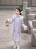 Purple Fleece-Lined Girls' Cheongsam Dress - Long-Sleeve Autumn/Winter Tang Suit for Children's Guzheng Performance