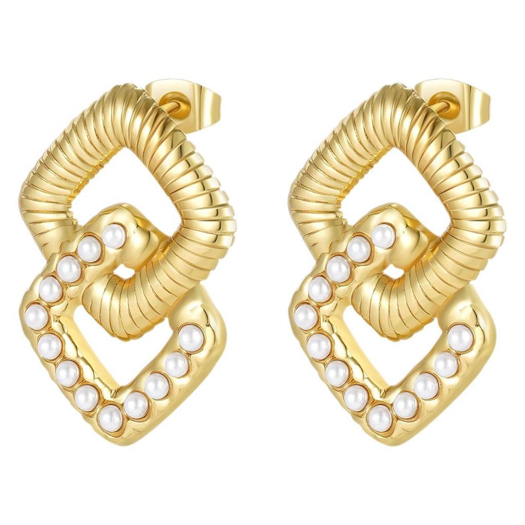 Direct supply geometric stainless steel earrings, women's trend high-end retro earrings, versatile plated 18K earrings