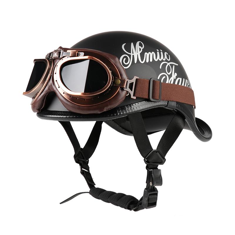 VGV Motorcycle Half Helmet Goggles Included Electric Vehicle Bike Riding Locomotive for Cruiser Retro Man Women Scooter Street