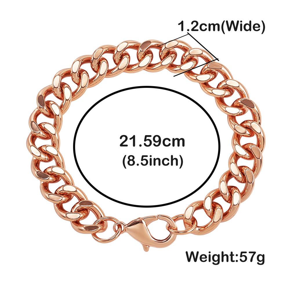 

Pure Copper Bracelets for Men Adjustable Cuban Chain Link Lobster Clasp Punk 12mm Anti-scratch 7.5-9 Inch Jewelry Male