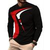 Men's Casual Striped Printed T-shirt 3D Printed Breathable Quick-drying Round-neck Long-sleeve T-shirt, Simple Style Workwear