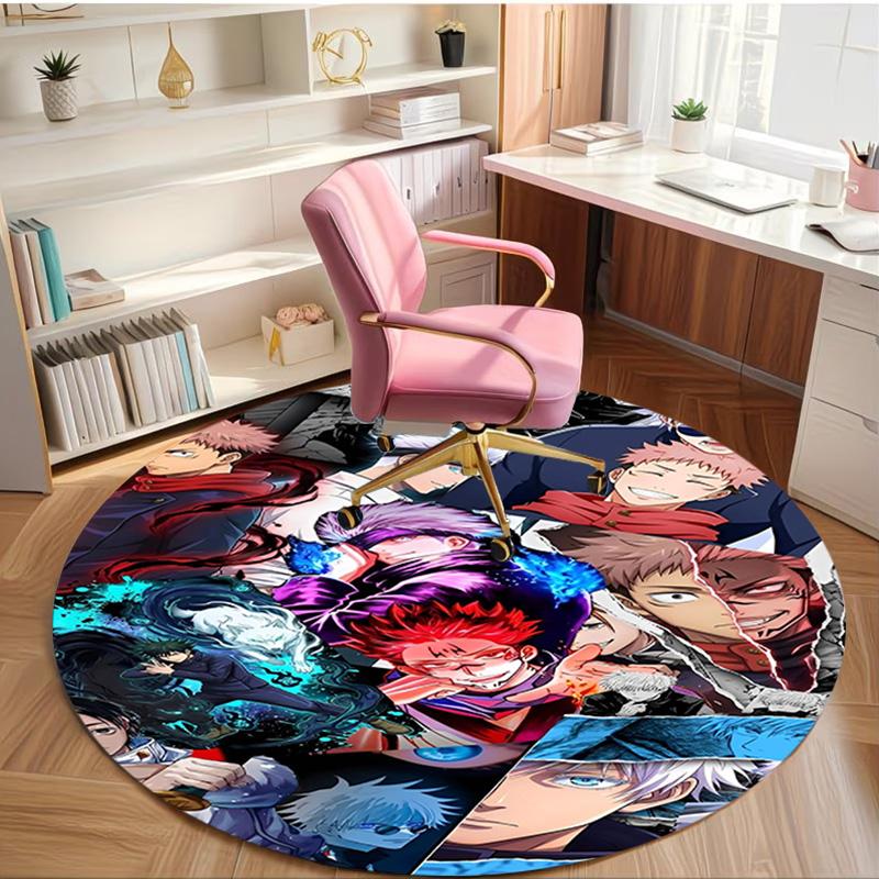 Jujutsu Kaisen Print Round Rug, Washable Floor Carpet, For Entryway Dorm Laundry Room Office Study, Home Decor Birthday Christmas Gift