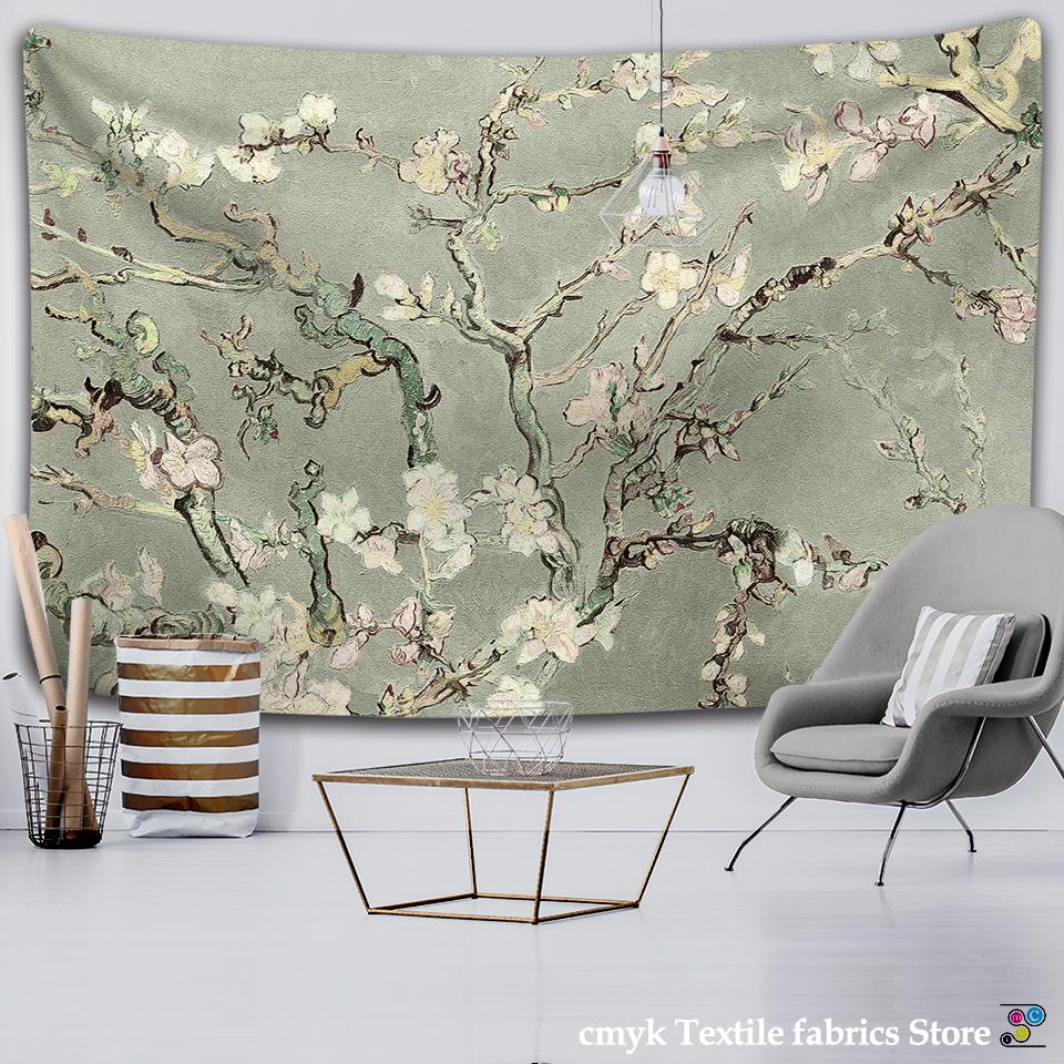 Van Gogh Oil Painting Almond Blossoms Tapestry Headboard Wall Art Bedspread Dorm Tapestry Home Decor