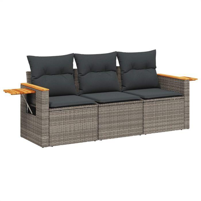 VidaXL Salon de Jardin avec Coussins 3 pcs, Canapés de Terrasse, Ensemble de Meubles de Patio, Mobilier d'Extérieur, Gris 3226599