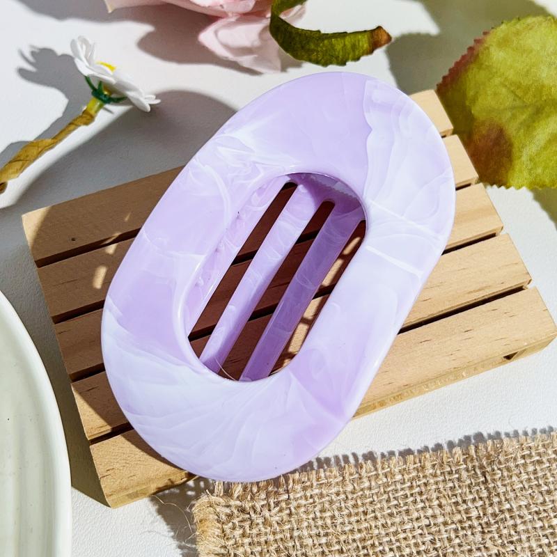 Oval Hair Claw Clips Women Elegant Marbling Acrylic Flat Circular Hair Grips Premium Colorful Updo Hair Pins Barrettes