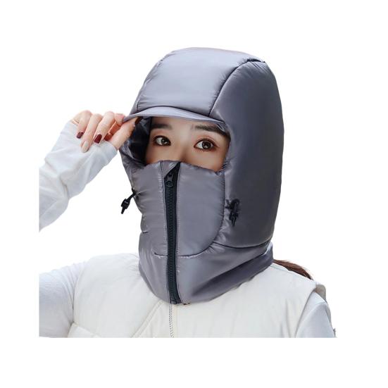 Winter Riding Hat Solid Color Thickened Brim Neck Wrap Windproof Warm Hat Adjustable Drawstring Design Skiing Hat