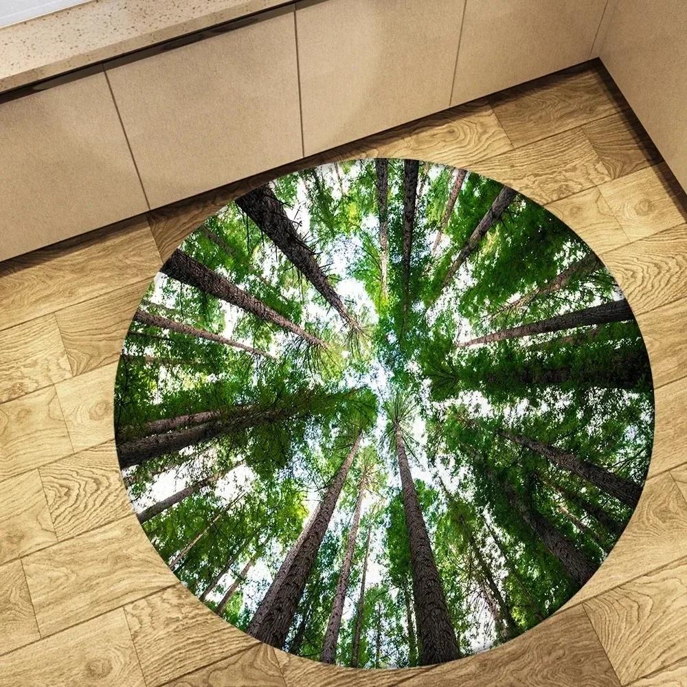 Forest Tree Landscape Print Round Carpet Non-slip Floor Mat Soft Indoor Circle Area Rug for Living Room Bedroom Dorm Kitchen