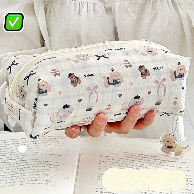 5Pcs Cloth Cartoon Animals Stationery Bag Pen Bag Desktop Storage Korean Style Pencil Case Capybara Dog Flower Print Large Capacity
