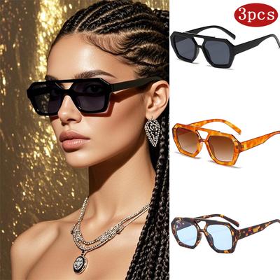 Car Sunglasses 3pcs Fashion Pilot Oversized Sunglasses For Women New Double Bridges Glasses Female Retro Square Leopard Eyewear