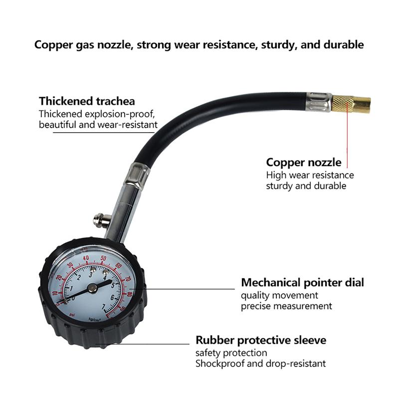 High Precision 100Psi Car Tyre Pressure Gauge Long Hose Tire Meter Detector For Auto Motorcycle Truck Tire Air Pressure Tester