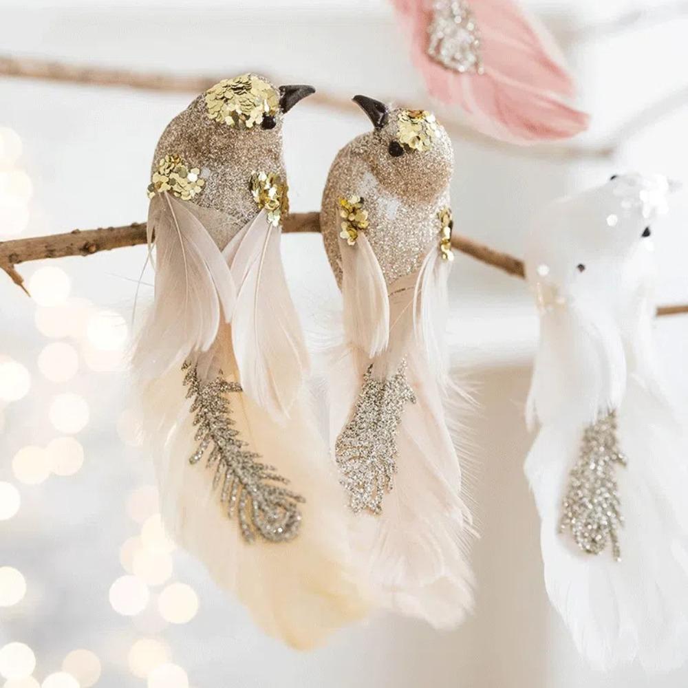 1pair Christmas Tree Decoration Glitter Christmas Birds Realistic Foam Simulated Bird Pendant DIY Decor Artificial Bird Pendant