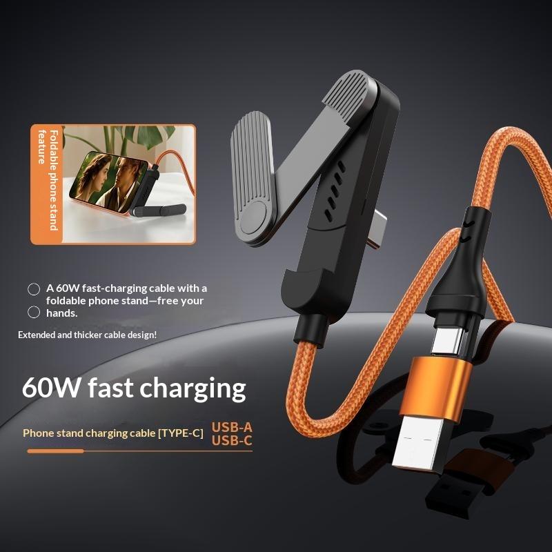 65W Type C Fast Charging Cable 1.5M USB A/C to Type C Data Wire with 3 Fold Holder for Phone Laptop Travel Use