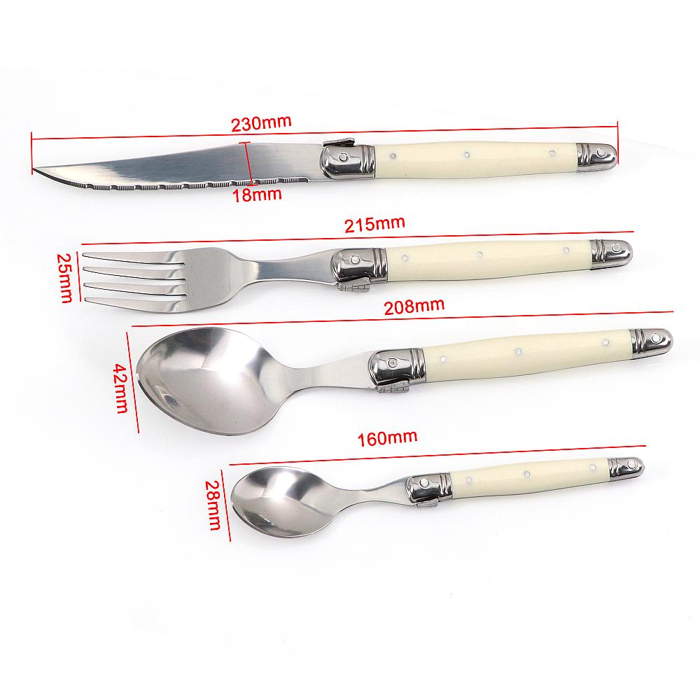 Jaswehome Laguiole Cutlery Set 4piece Steak Knives Forks Soup Spoons Teaspoons Ivory Color Flatware Stainless Steel Tableware
