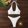 2Pcs/Set Women Bikini Set Halter Adjustable Straps Bra High Waist Hip Covering Bottoms Heart Buckle Beach Swimming Pool Swimwear