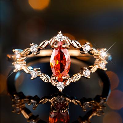 Luxury Female White Red Zircon Stone Finger Engagement Ring Vintage Gold Color Wedding Band Bridal  For Women