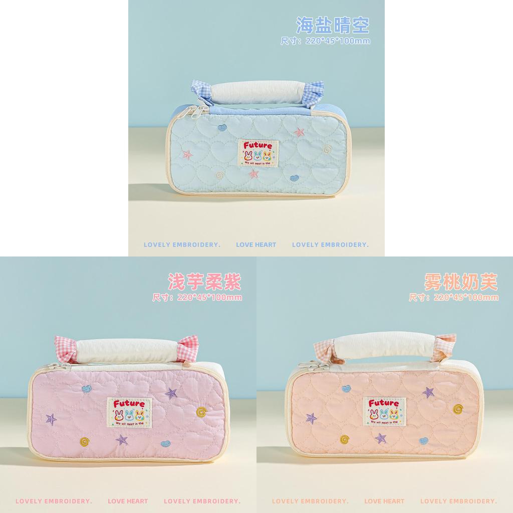 Cute Bunny Dot Pattern Pencil Case With Large Capacity For School And Office Storage