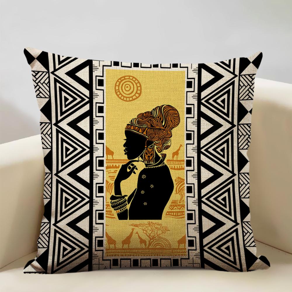Geometric Cushion Cover Sofa Decorative Pillow Cover Home Living Room Ethnic Art Accessories 45x45cm Linen Double-sided Printing