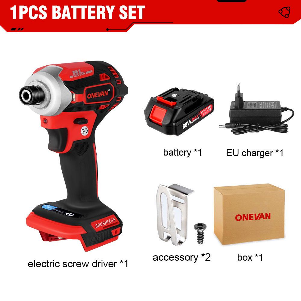 ONEVAN 588N.M Brushless Electric Drill Cordless Screwdriver With 3 LED Light 5 Speed Torque Lithium-Ion Battery For 21V 18V Tools