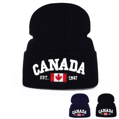 National Flag Embroidered Warm Knitted Hat Men and Women Outdoor Leisure Cycling Hats Autumn and Winter Cold Cap Beanies Caps