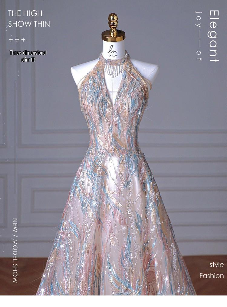 High-End French Halter Neck Evening Gown - 2026 Light Luxury Bridal Banquet Dress