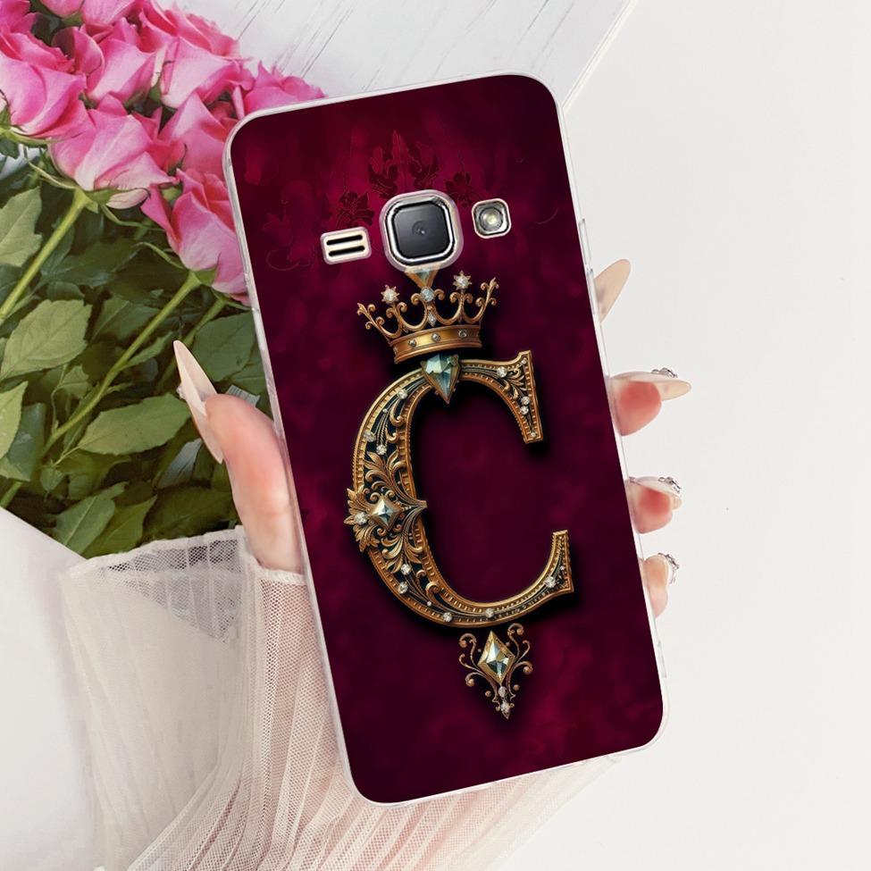 Clear For Samsung J1 2016 SM-J120F Cover For Samsung Galaxy J1 2016 Case Luxury Crown A-Z Letter 2D Flat Pattern Soft Phone Case