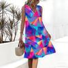 Plus Size V Neck Sleeveless Verdant Mountain Waterfall Scenery Print For Summer Vacation Dress