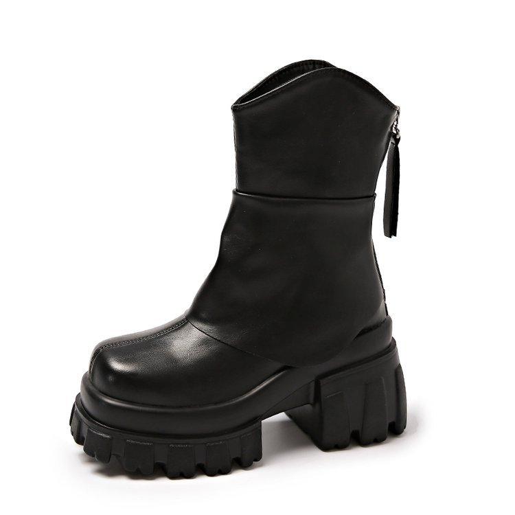 

French retro elastic thick-soled small man 2025 new autumn and winter stacking boots thick heel thin round head short boots women 35