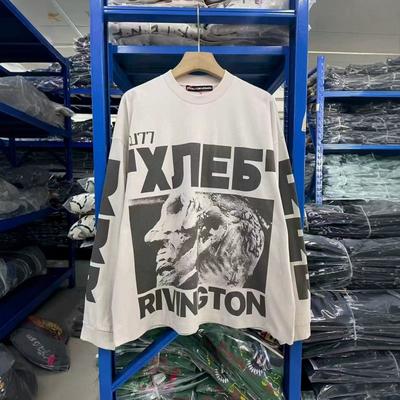 Vintage Praná Grafický Potisk Oversized Dlouhý Rukáv Tričko Pánské Dámské Streetwear Ležérní