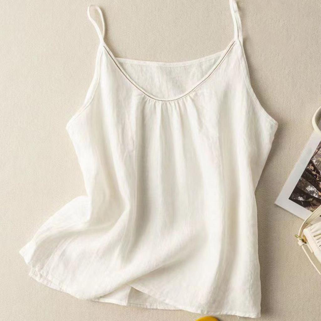 Women's Fashionable Loose Casual Summer Cotton Linen Camisole T-shirt